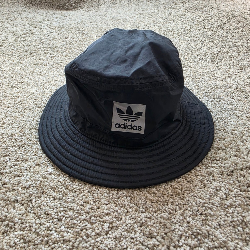 Adidas Bucket Hat Mens OSFA Black Nylon Ripstop Trefoil Reflective Streetwear
